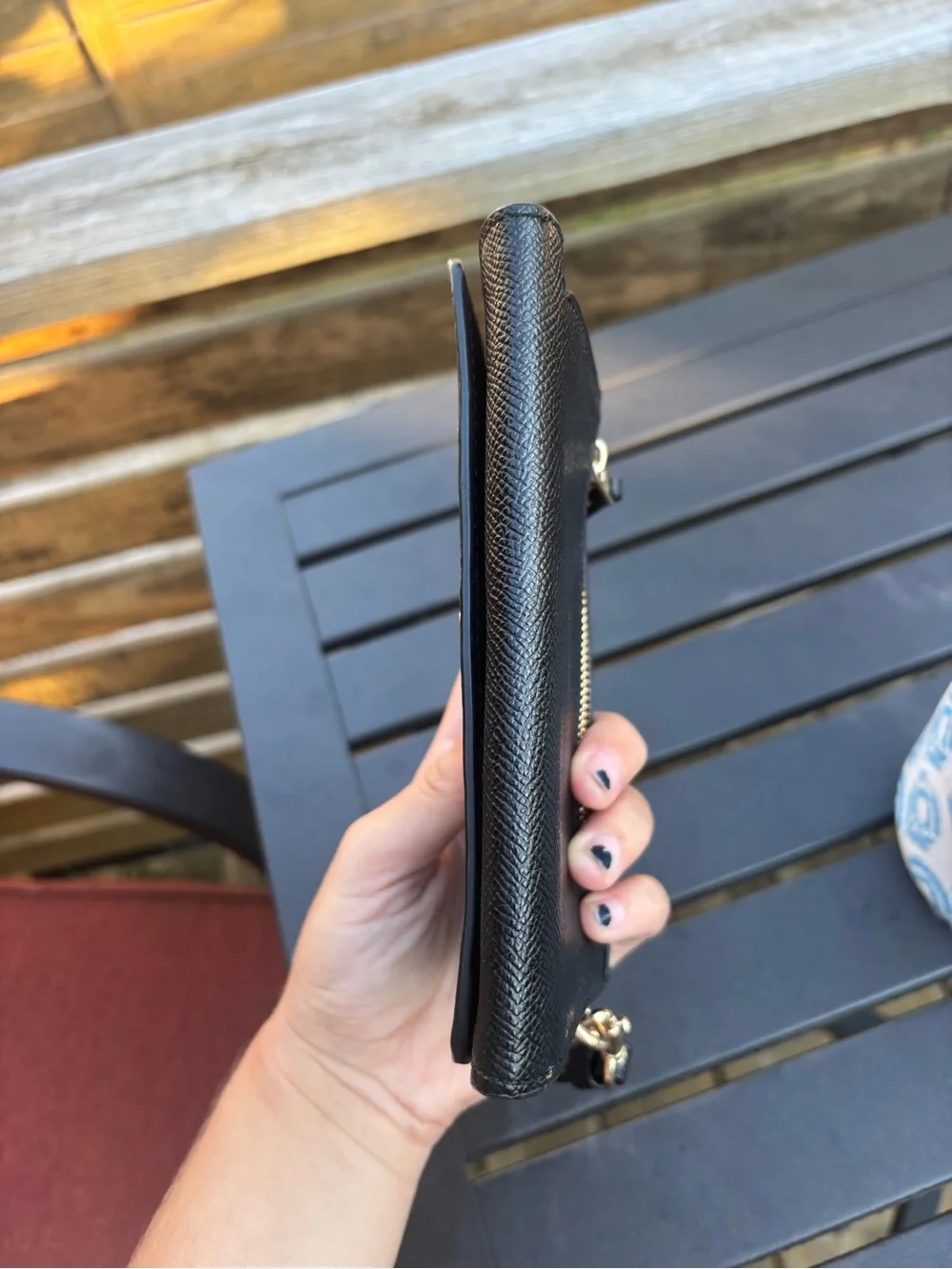 Coach crossgrain black leather flap phone wallet wristlet